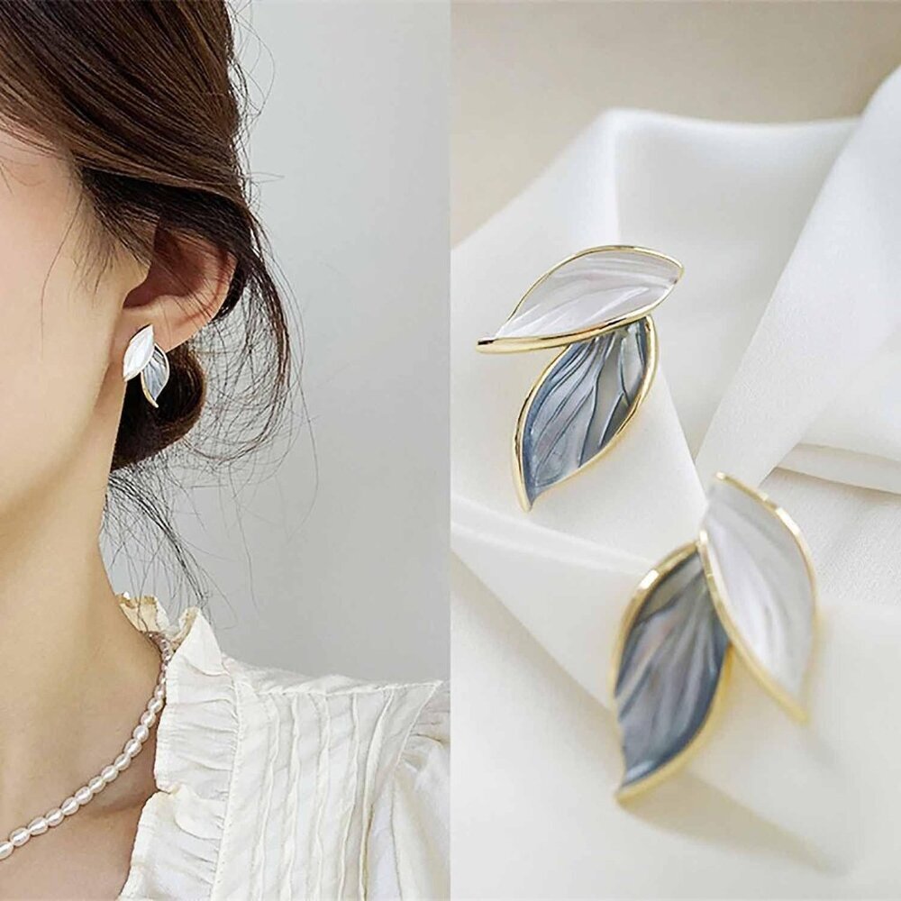 Fashion Leaf Stud Earrings For Women Enamel Earrings Jewelry - Picture 2 of 5